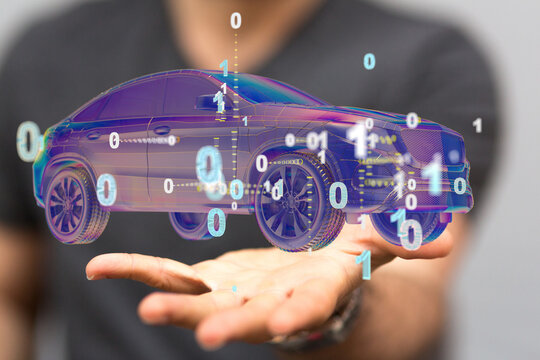 Autonomous car with HUD graphic of Navigation system driving