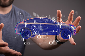 Autonomous car with HUD graphic of Navigation system driving