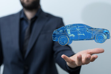 Autonomous car with HUD graphic of Navigation system driving
