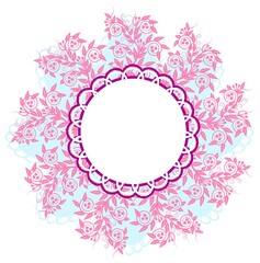 Frame for text, round openwork with a white background and a pattern around the goose and blue color for the design and print of cards, invitations
