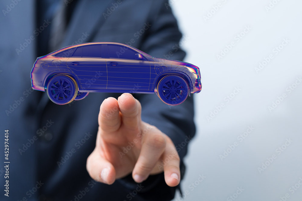 Poster Autonomous car with HUD graphic of Navigation system driving