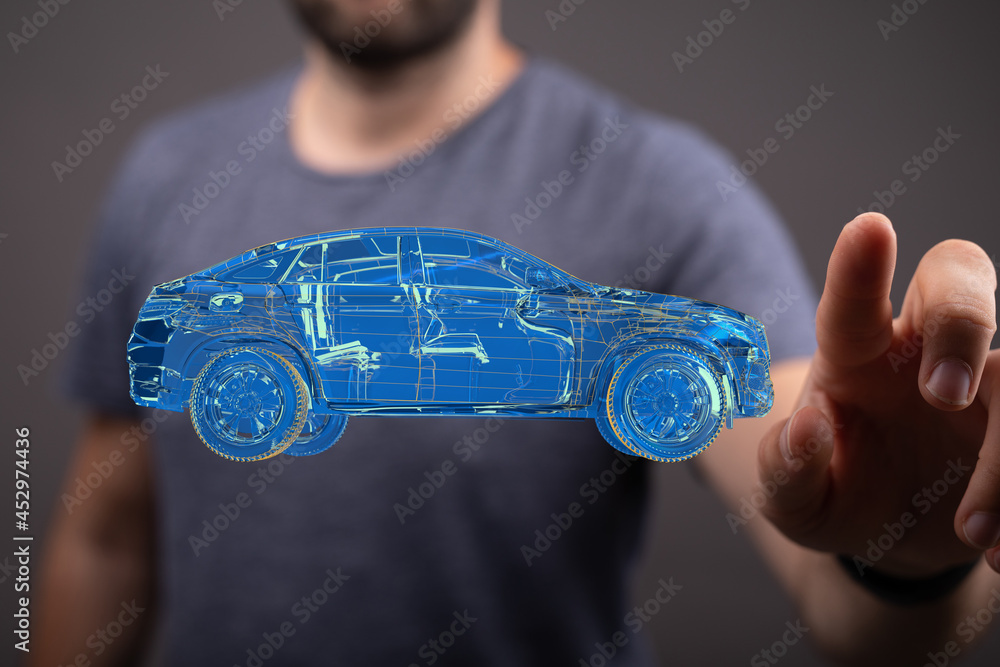Poster Autonomous car with HUD graphic of Navigation system driving