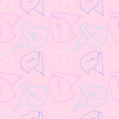 Seamless lily pattern. Vector hand drawing flower illustration on pink background. Flower icon line art. Suitable for invitations, greeting cards, tattoos, prints, etc. Black and white sketch.