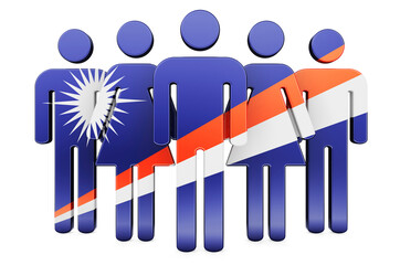 Stick figures with Marshallese flag. Social community and citizens of Marshall Islands, 3D rendering