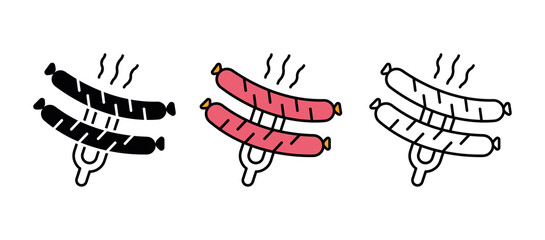 Tongs Sausage icon set. Barbecue grill. To collect. These icons contain hot food icons. It is a set of colours, silhouettes and fine drawings.