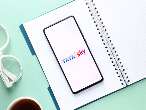Assam, india - August 12, 2020 : Tata sky a DTH service provider logo on phone screen.