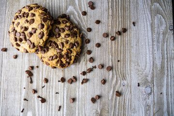 View from the top of chocolate chip cookies with lots of chunks