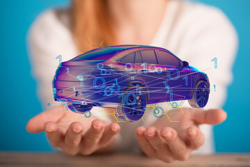 Wireframe rendering of autonomous electric car