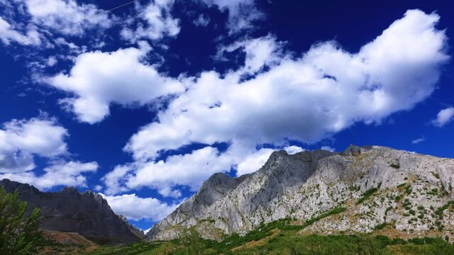 Landscape of mountains in the surroundings of the town of Valdeteja and the Hoces de Valdeteja. On the Curue&ntilde;o river in the Municipality of Valdelugueros. Leon province. Castilla y Leon, Spain, Europe