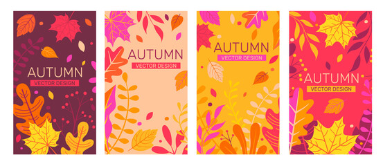 Set autumn banners full of colorful autumn leaves.Fall season flyers,presentations, reports promotion,web and leaflet, card, poster, invitation, website or greeting card. Vector illustration.