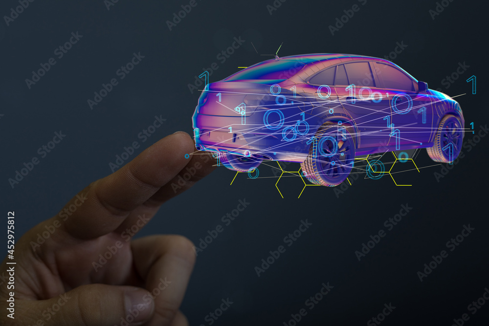 Poster wireframe rendering of autonomous electric car