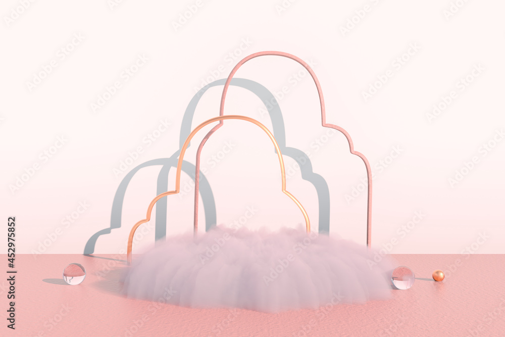 Poster background 3d rendering with podium and minimal cloud scene, minimal product display background.