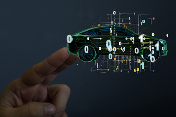 Wireframe rendering of autonomous electric car