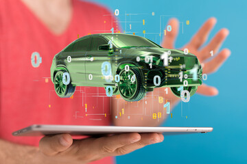 Wireframe rendering of autonomous electric car