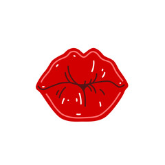 Female lips with red lipstick. Air kiss. Vector illustration