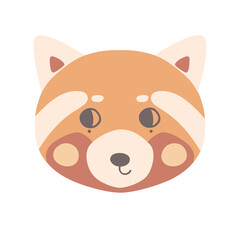 The face of a cute red panda with open eyes. The head of a funny animal. Hand-drawn vector illustration for the design of baby clothes and posters