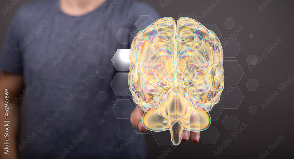 Fototapete Brain. Digital brain. 3D Science and Technology concept. Neural network. IQ testing, artificial