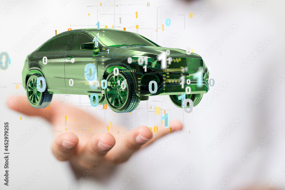 Poster iot smart automotive driverless car with artificial