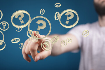 solving problem with digital question marks 3D rendering