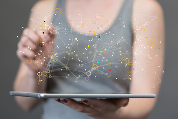 Digital cyberspace with particles and Digital data network connections concept.