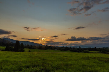 Sunset near Michalova village in national park Muranska planina