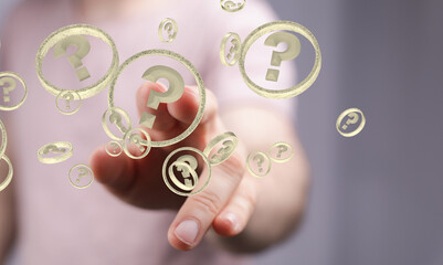 solving problem with digital question marks 3D rendering