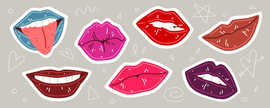 Colorful lips collection. Set of vector illustration of woman's lips