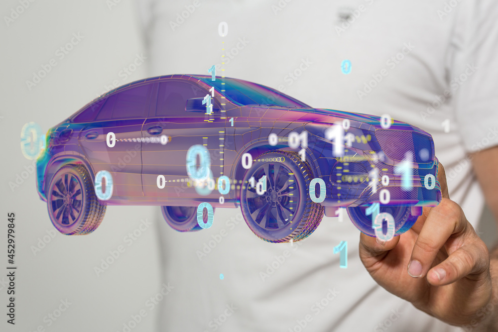 Poster iot smart automotive driverless car with artificial