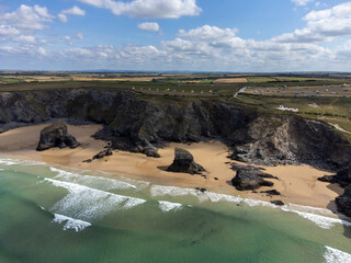 bedruthan steps cornwall England uk aerial drone 