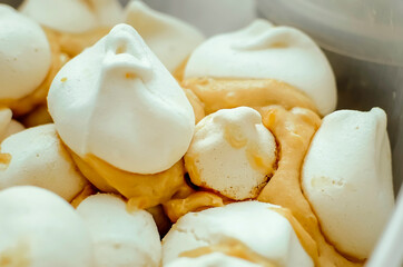 Homemade french meringue cookies french recipe. Close-up, selective focus.