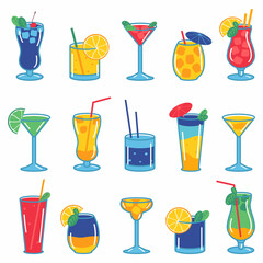 Collection of colorful cocktails isolated on white background. Vector illustration in flat style.