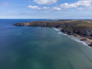 bedruthan steps cornwall England uk aerial drone 