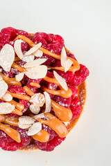 dessert tartlet with raspberries and caramel