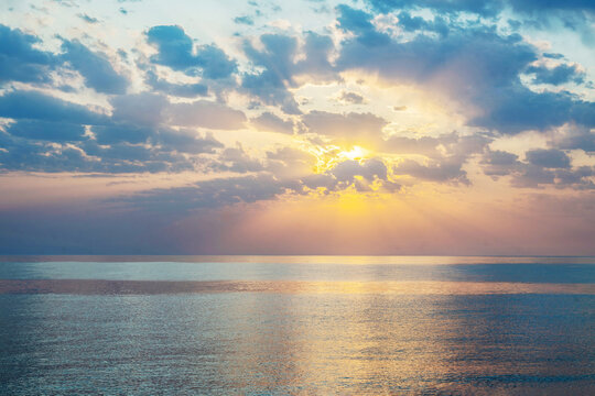 Idyllic sunsets on resorts of Great Sochi inthe russian South