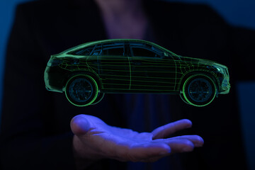 Autonomous car with HUD graphic of Navigation system driving