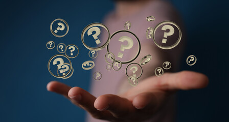 solving problem with digital question marks 3D rendering