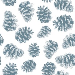 seamless winter pattern with blue cones.