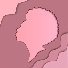 Vector illustration. The image of a female silhouette. Paper cut out girl with an Afro hairstyle. Delicate peach tones.