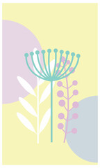 Motifs with flowers, used colors pink, blue, white.