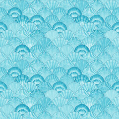 Watercolor sea shell seamless pattern. Hand drawn seashells texture vintage ocean background