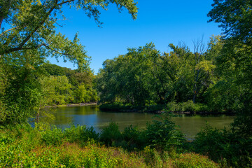 Fototapeta premium Concord River in Minute Man National Historical Park, Concord, Massachusetts MA, USA.