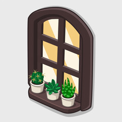 Vector illustration of a window with home plants.