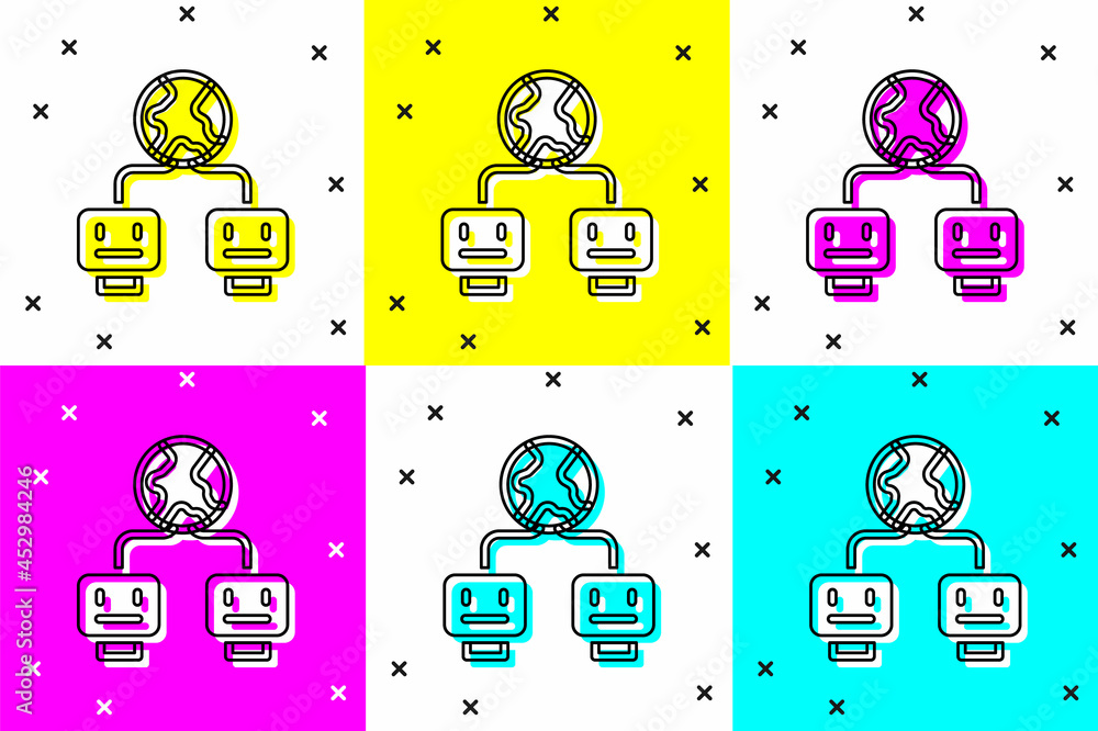 Poster set artificial intelligence icon isolated on color background. machine learning, cloud computing, au