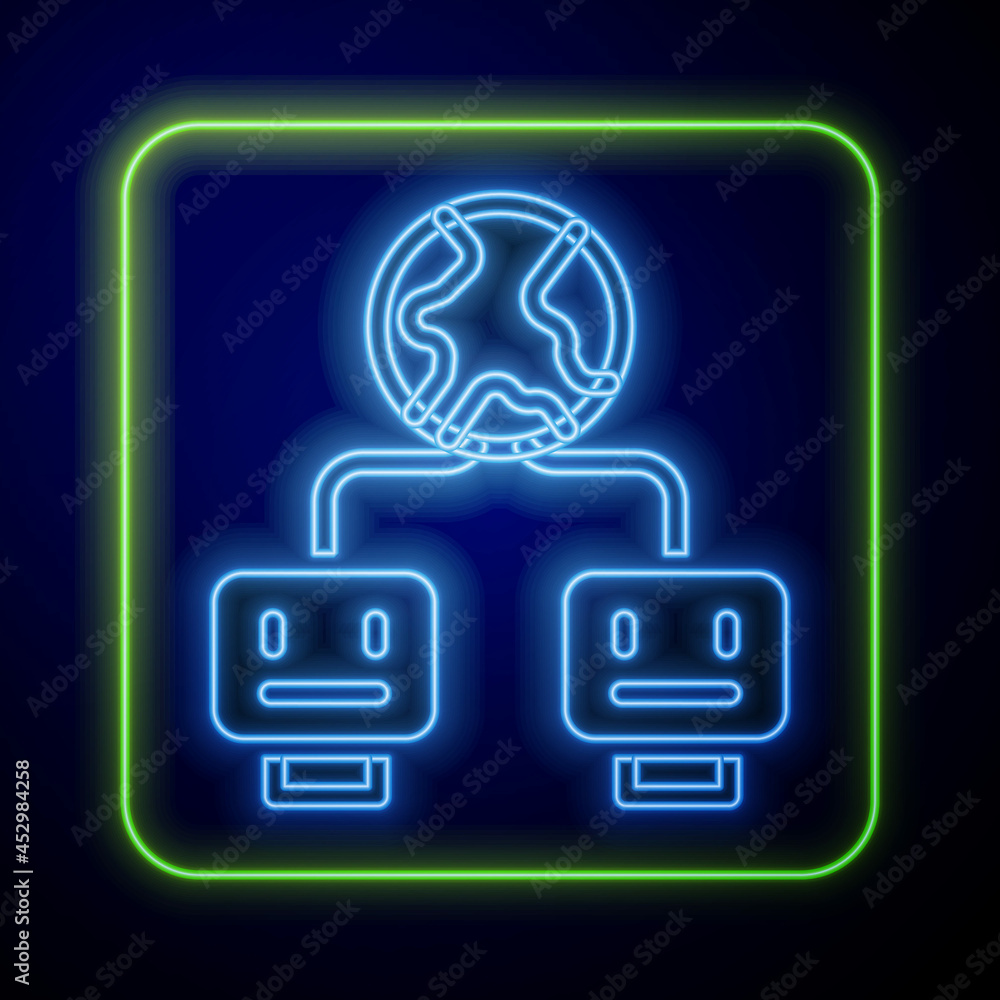 Poster glowing neon artificial intelligence icon isolated on blue background. machine learning, cloud compu