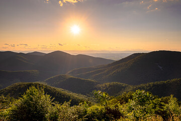 View of blue ridge mountains from skyline drive in Shenandoah National Park, Virginia.