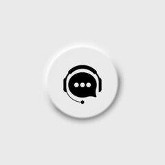 Call center black icon in flat design. Neomorphism button. Contact or help logo. Support and consulting concept. Online support, call operator sign. Headphone. Vector EPS 10