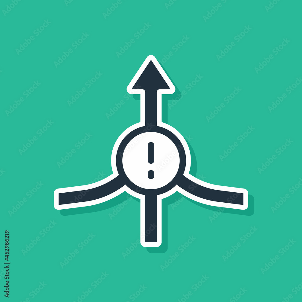 Poster blue arrow icon isolated on green background. direction arrowhead symbol. navigation pointer sign. v