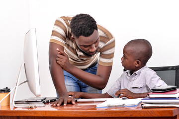 a beautiful family working with computer.
