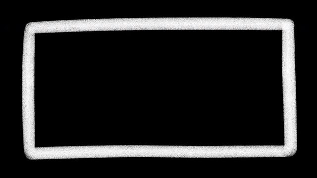 Wide doodle white frame on a black background, stop motion animation
