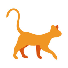Yellow silhouette of a walking cat. Vector illustration for icon, logo, print, icon, card, emblem, label, tattoo